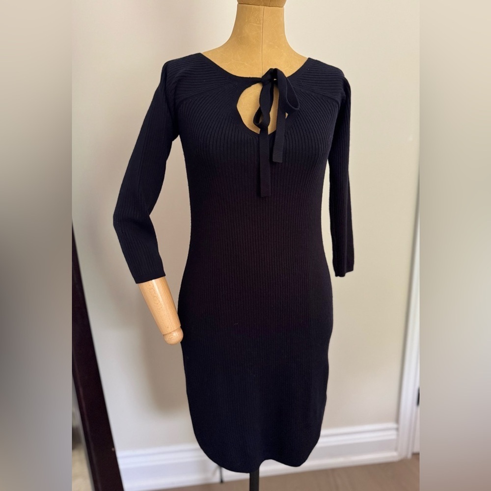 CLUB MONACO Merino Wool Navy Tie Front Bodycon Knit Dress (XS)